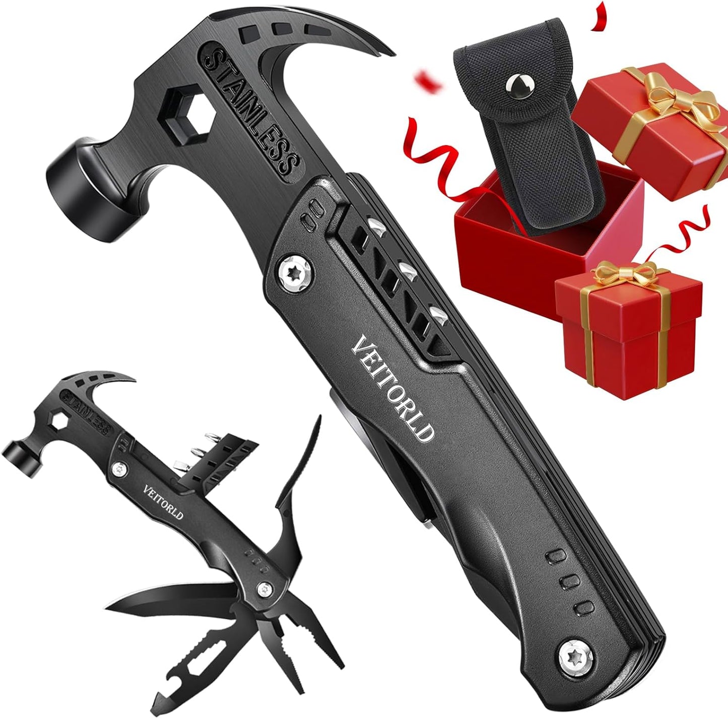 VEITORLD Gifts for Men Dad Him Fathers Day, Unique Anniversary Birthday Gifts Idea for Men Him Husband Boyfriend, All in One Tools Hammer Multitool, Camping Hunting Hiking Presents, Cool Gadgets