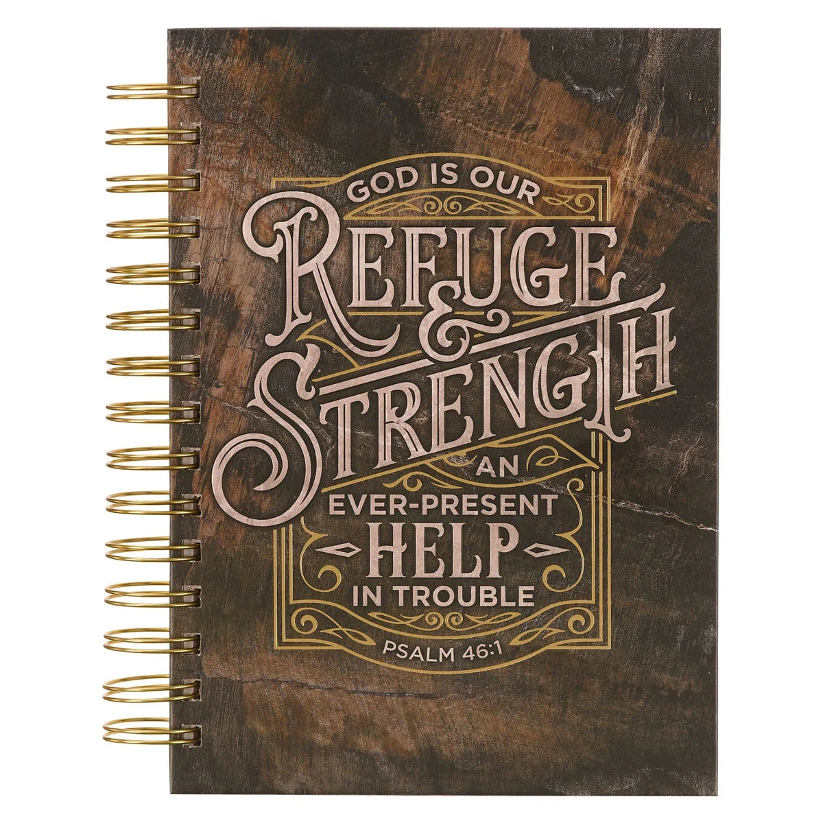 Christian Art Gifts Journal W/Scripture for Men/Women God Is Our Refuge and Strength Psalm 46:1 Bible Verse Brown 192 Ruled Pages, Large Hardcover Notebook, Wire Bound (Hardcover)