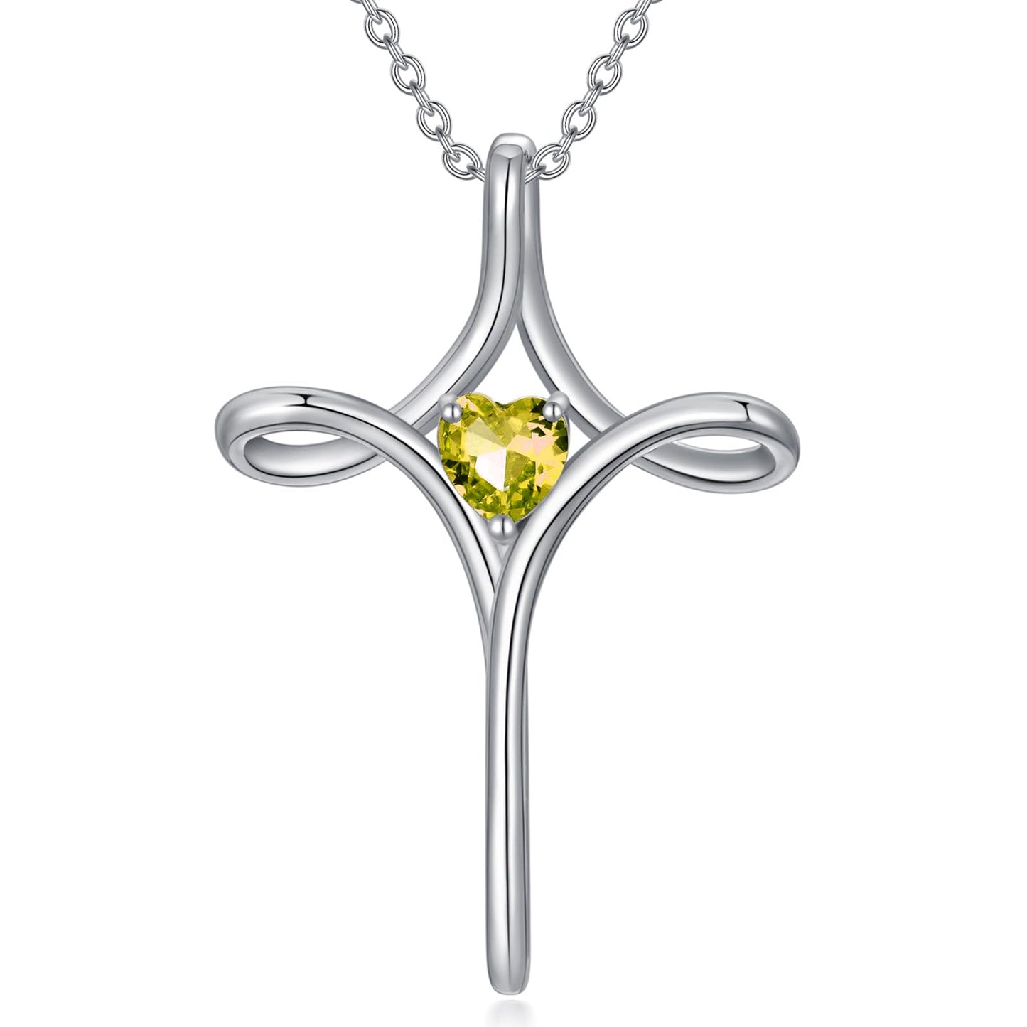 Birthstone Cross Necklaces for Women, 925 Stelring Silver Colored Gemstone Cross Necklaces Christian Jewelry Confirmation Baptism Gift
