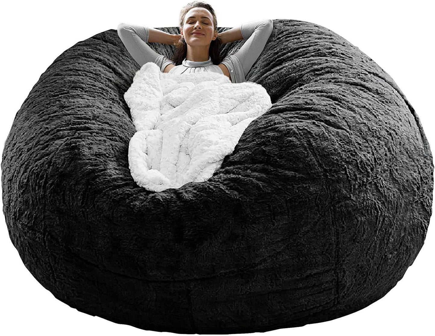 Bag Chair Coverit Was Only A Cover, Not A Full Bean BagChair Cushion, Big Round Soft Fluffy PV Velvet Sofa Bed Cover, Living Room Furniture, Lazy Sofa Bed Cover,6ft Black