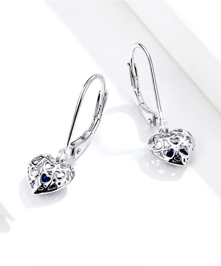 S925 Sterling Silver Stud Earrings Hollow Heart Shaped Earrings