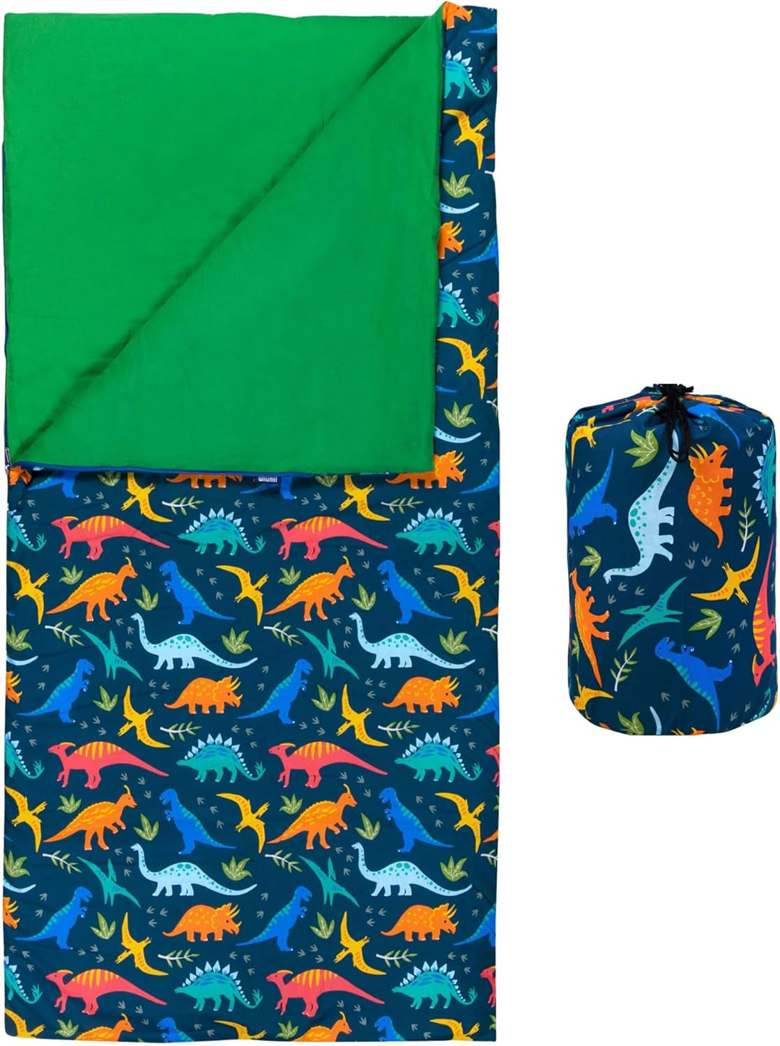 Wildkin Kids Sleeping Bag – Roll-Up Design with Storage Bag for School, Travel & Camping - Jurassic Dinosaurs