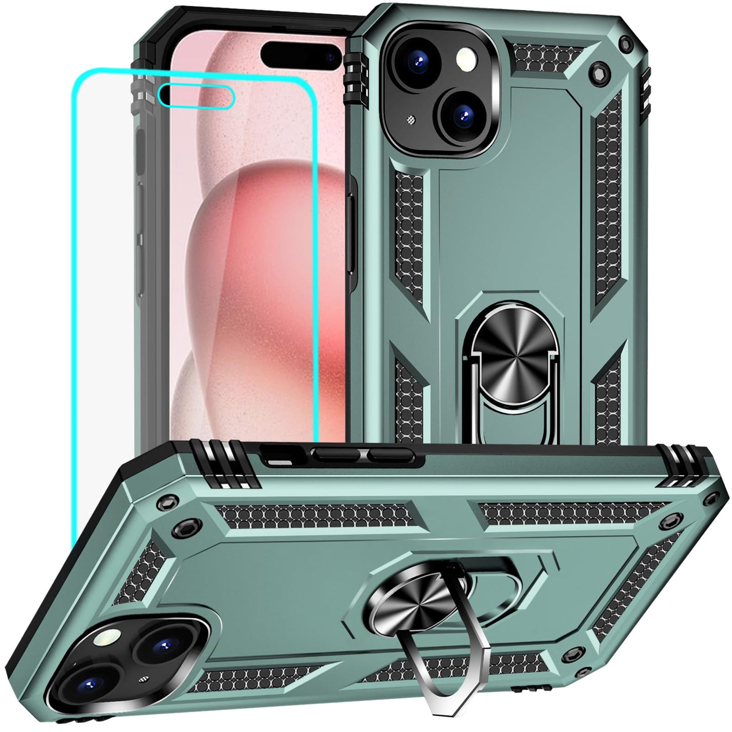 Yiakeng for iPhone 15 Case: iPhone 15 Phone Case with HD Screen Protector - Military Grade Protective Cases with Ring for iPhone 15(Blue)