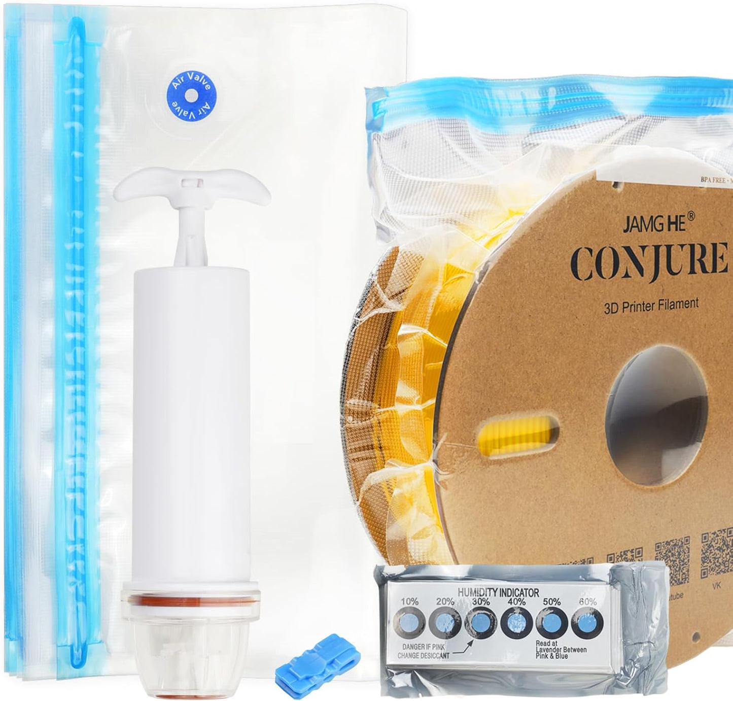 Chitu Systems 3D Printer Filament Vacuum Storage Bags Kit with Pump,Prevent and Monitor Moisture Keeping Filament Dry,30Pcs Vaccum Bags/Kit 30x34cm for 1Kg Filament