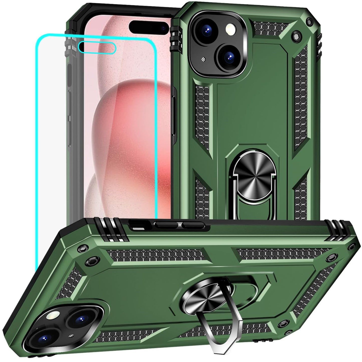 Yiakeng for iPhone 15 Case: iPhone 15 Phone Case with HD Screen Protector - Military Grade Protective Cases with Ring for iPhone 15(Blue)