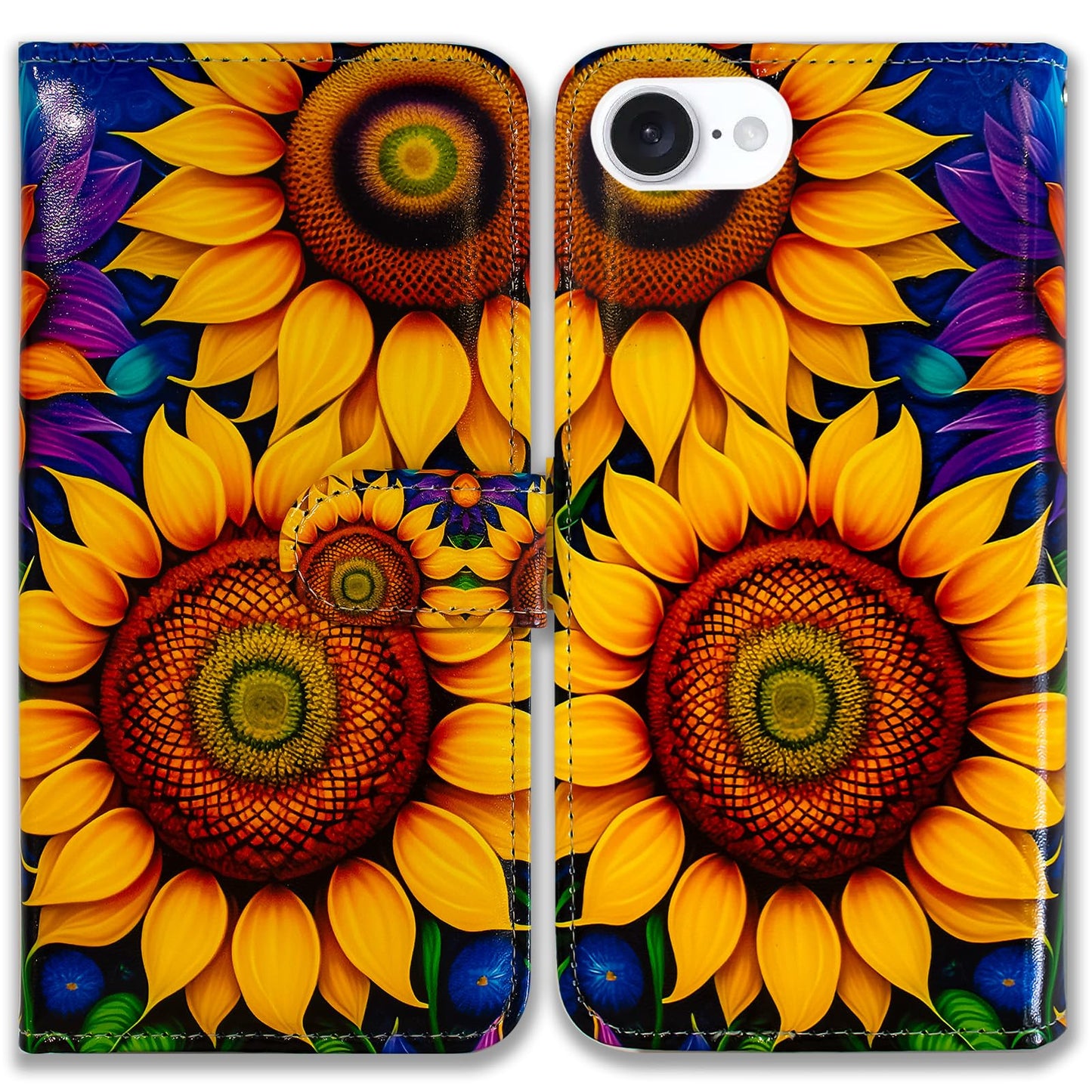 Case for iPhone 16e,Sunflower Bee Flip Phone Case Wallet Cover with Card Slot Holder Kickstand Case for iPhone 16e