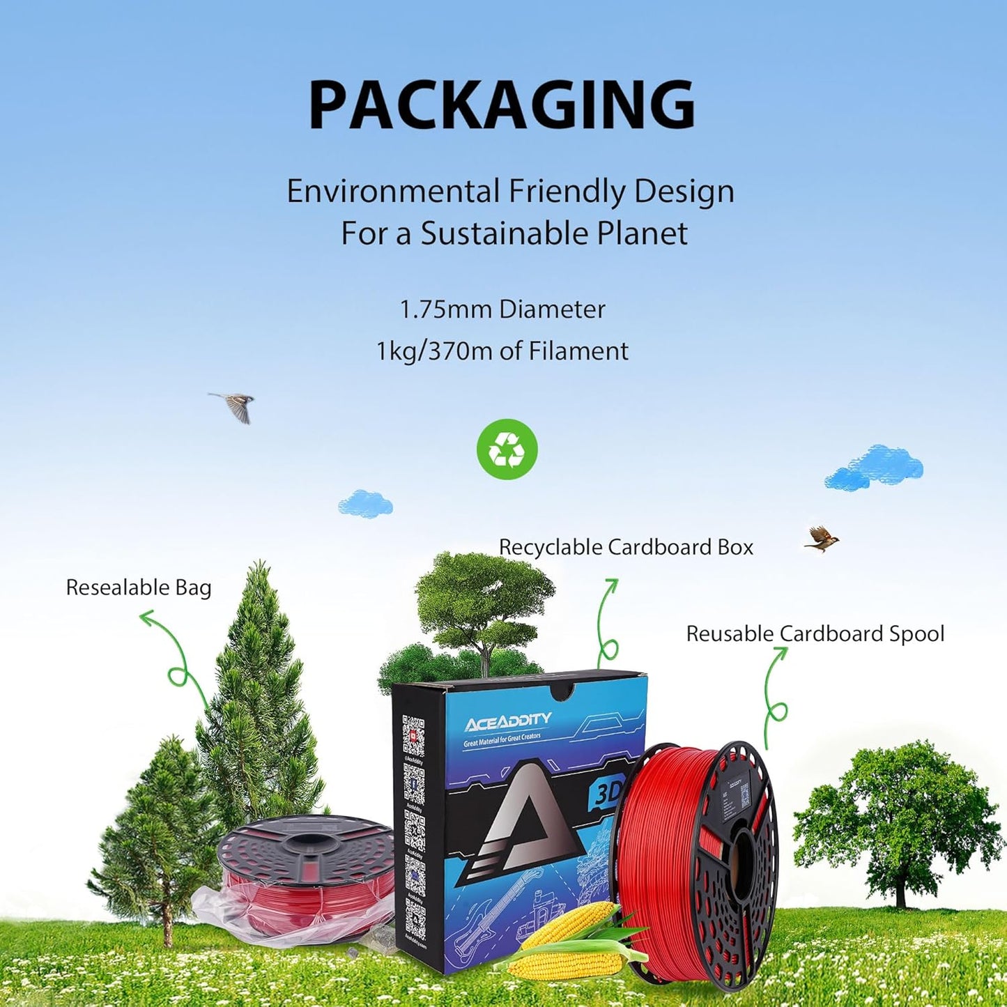 ABS 3D Printer Filament, Heat Resistant, Dimensional Accuracy +/- 0.02 mm,1 kg Spool, 1.75 mm (Red)