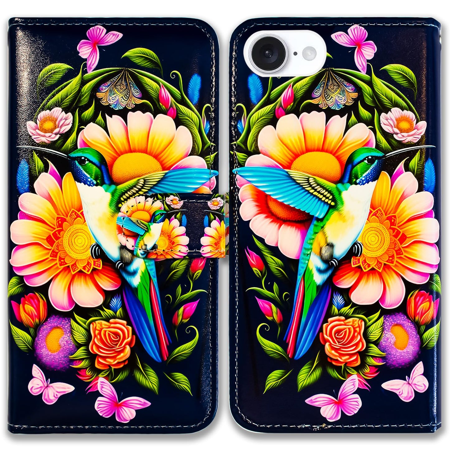 Case for iPhone 16e,Sunflower Bee Flip Phone Case Wallet Cover with Card Slot Holder Kickstand Case for iPhone 16e