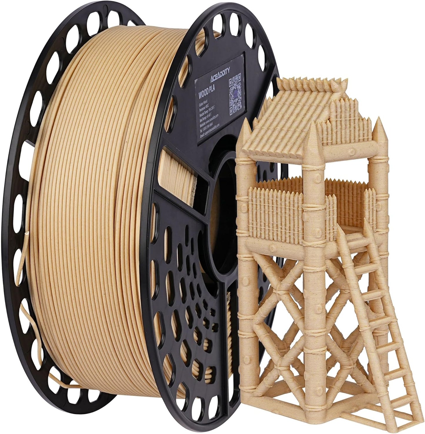 Wood PLA 3D Printer Filament, 30% Real Wood, Dimensional Accuracy +/- 0.02 mm, 1 kg Spool, 1.75 mm