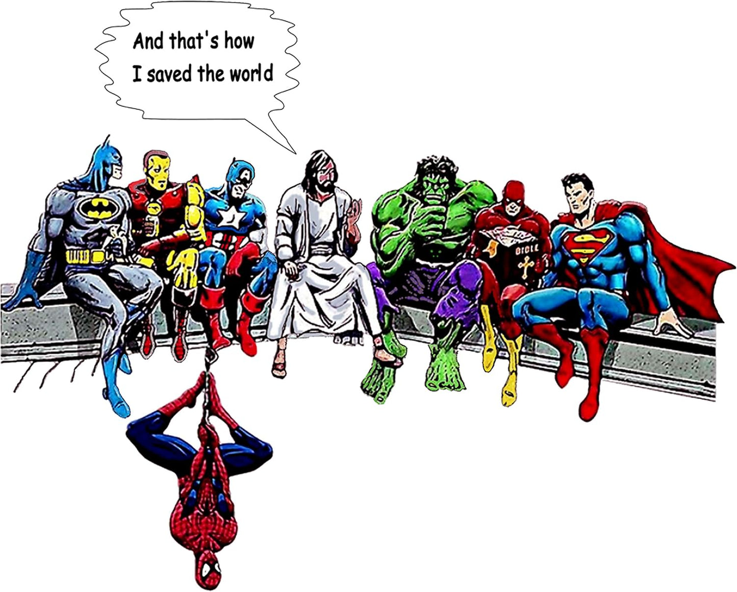 Gildan Jesus Superheros Christian Tshirt and Thats How I Saved The World Funny Spiderman Below Black Medium