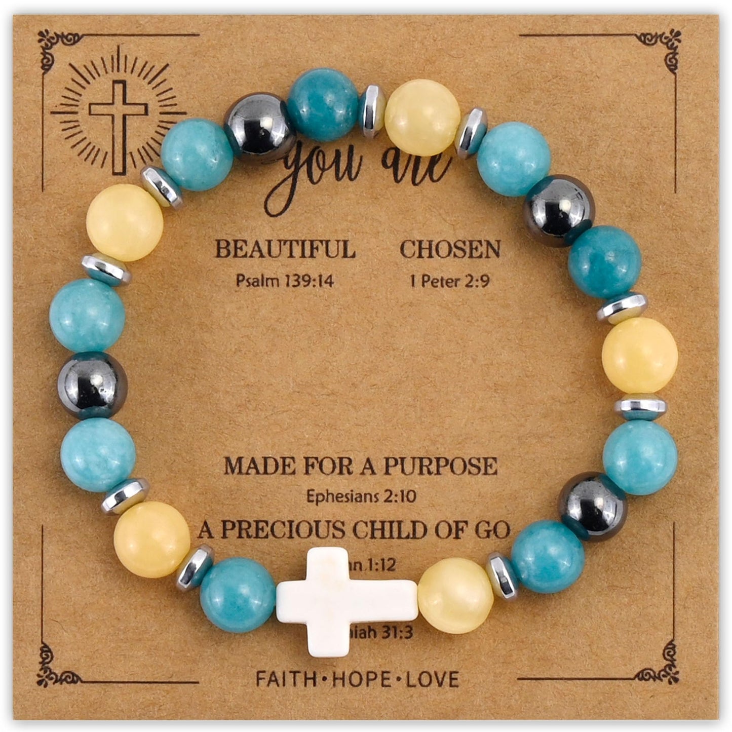 VIBILIA Beaded Bracelets for Women, Inspirational Cross Bracelet for Women, Natural Gemstone Jesus Bracelet, Christian Gifts for Mom, Daughter, Wife, Sister, Friend Birthday Mother's Day