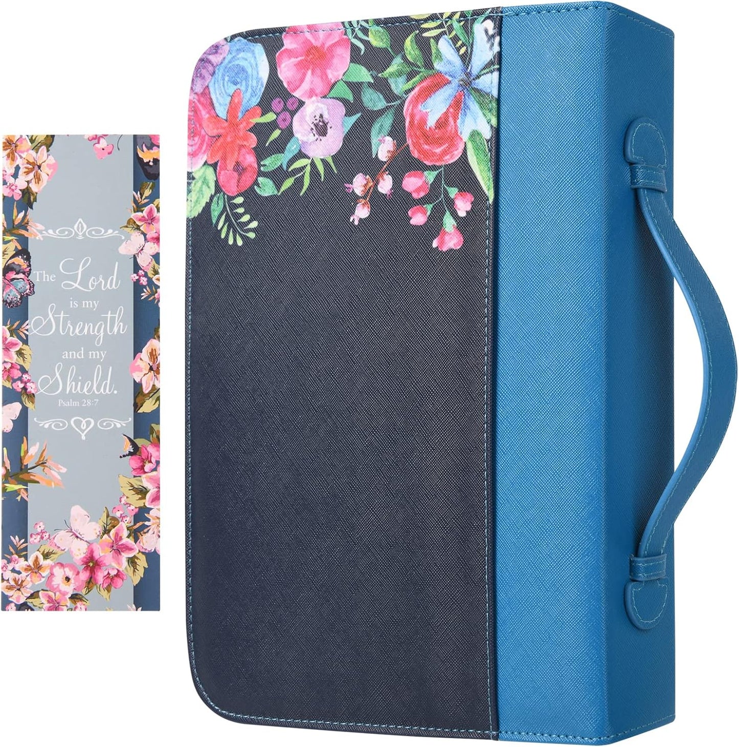 Bible Covers Case for Women Large Leather Bible Carrying Cases Holder Pink 10.8"X7.8"X2" Floral Bible Carrier Tote Bags with Bookmarks Handles Pockets Christian Bible Book Accessories Gifts