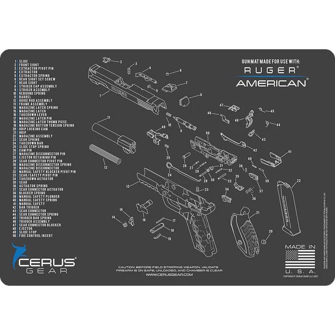 Cerus Gear Cleaning Mats|Gun Cleaning Mats Cerus Gear Ruger American Handgun Schematic Cleaning Mat 12x17 Grey and Blue