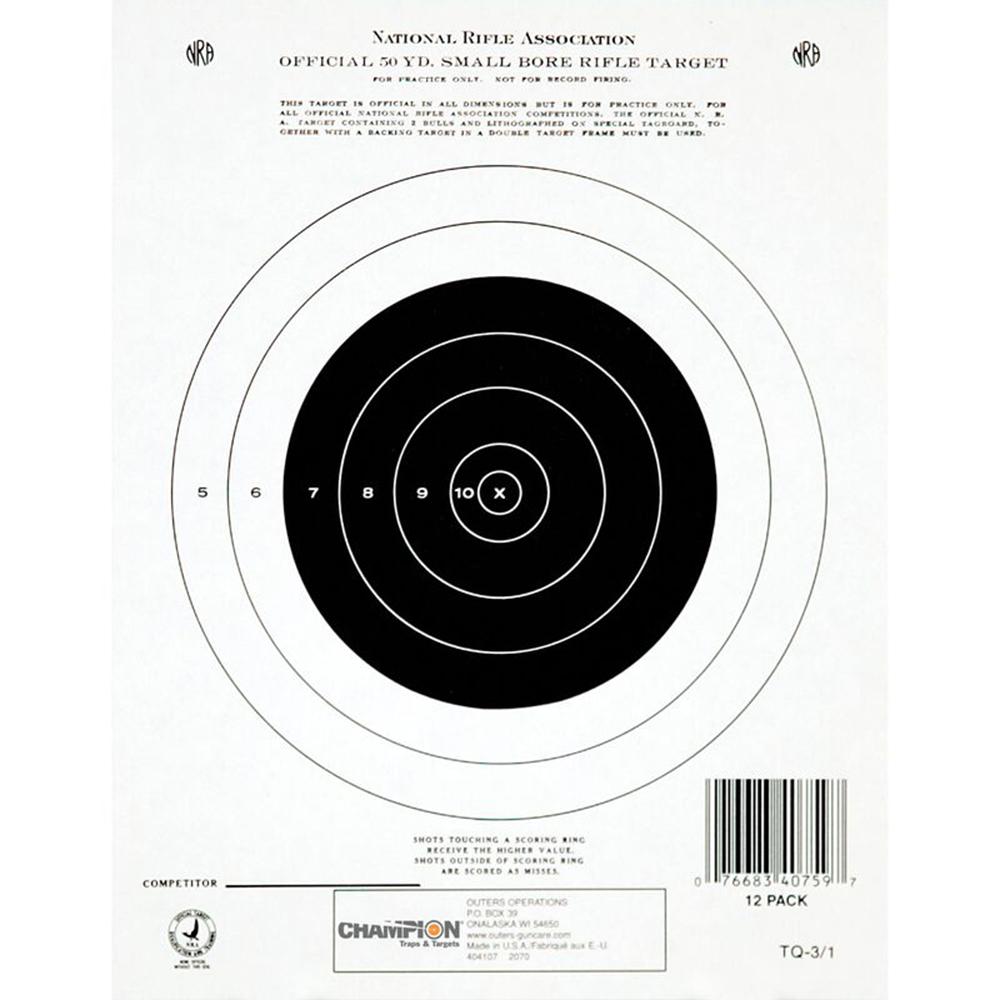 Champion Paper Targets Champion Official NRA Paper Targets GTQ-3/1 50 yd Small Bore Rifle Single Bull 12/ct