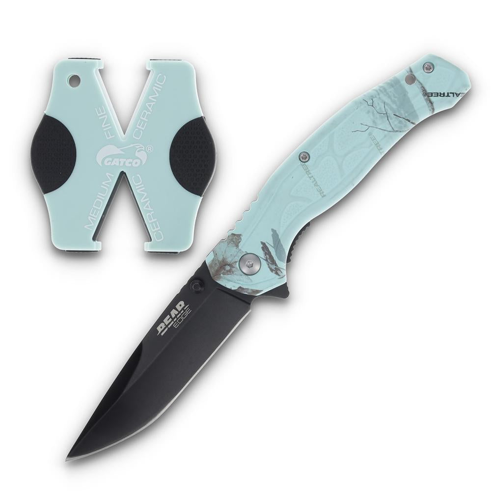 Bear & Son Cutlery Knives Bear & Son Cutlery Bear & Son Edge Brisk 2.0 Folding Knife & Sharpener Combo Drop Point Blade Teal Camo