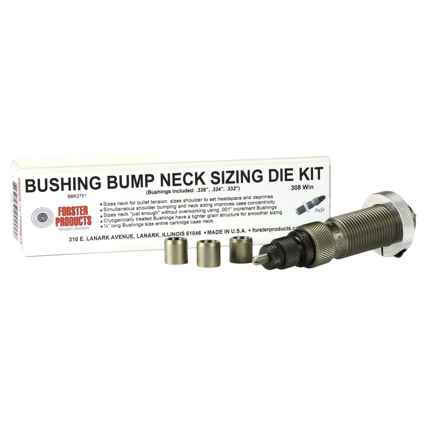 Forster Products Rifle Dies Forster Products Forster Bushing Bump Neck Sizing Die Kit 260 Rem with 3 Neck Bushings