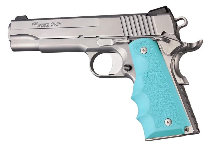 Hogue Gun Parts|Grips Hogue Hogue Govt. Model Rubber Grip with Finger Grooves-Aqua