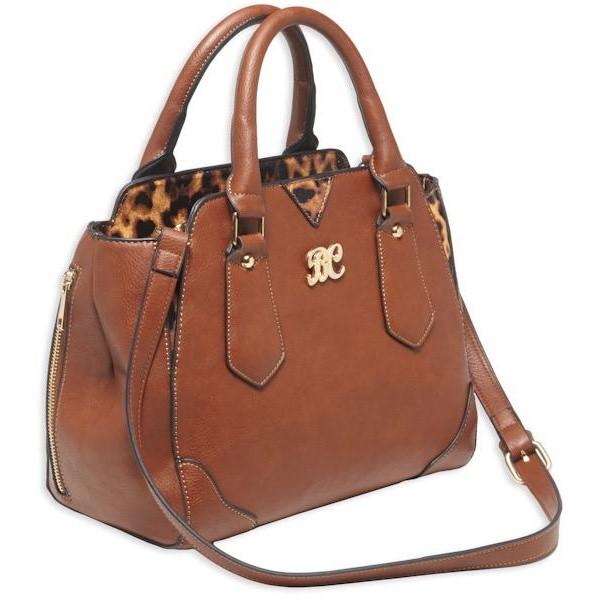 Bulldog Cases Purses Bulldog Cases Bulldog Satchel Style Conceal Carry Purse With Holster - Chestnut With Leopard Trim