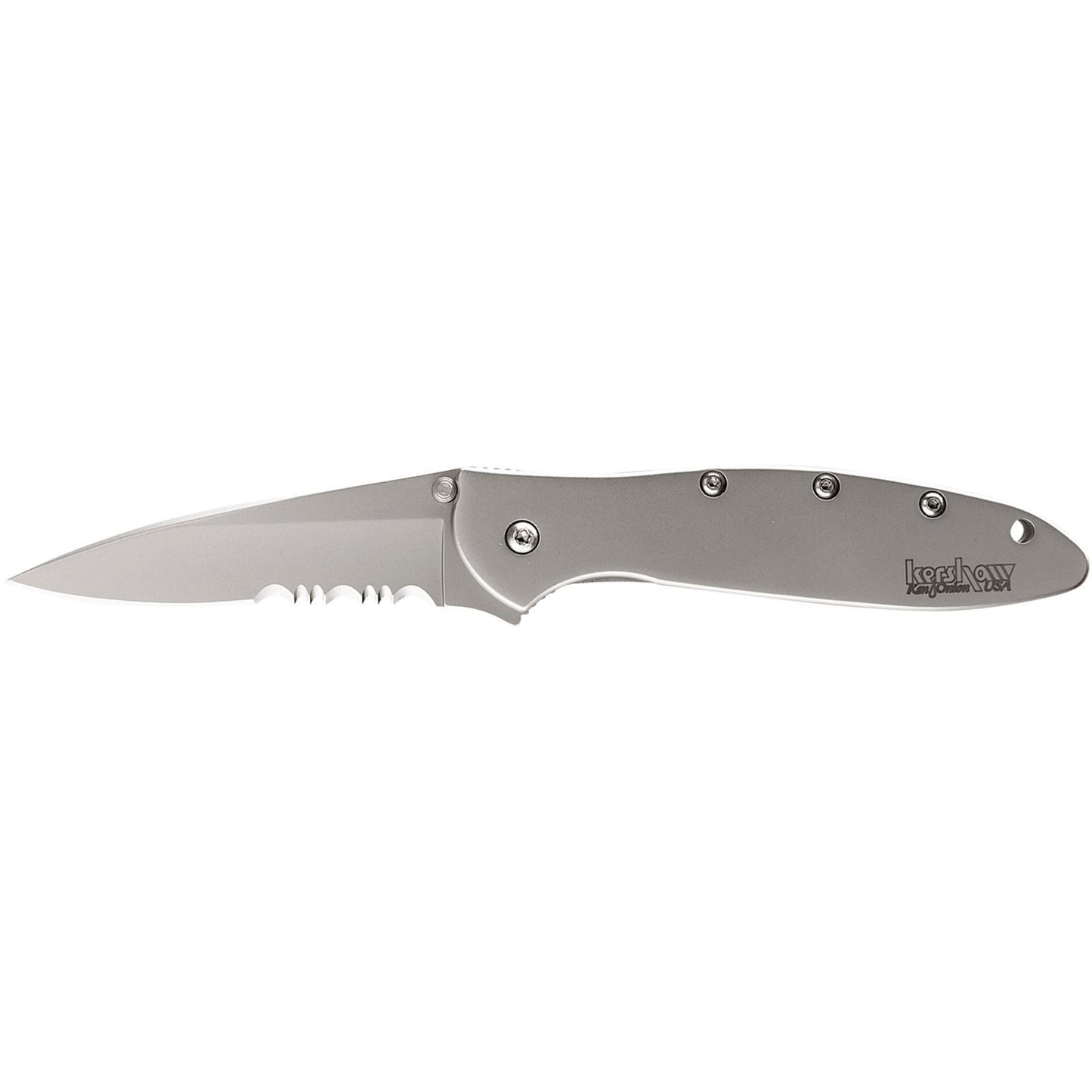 Kershaw Knives Knives & Edged Tools|Knives Kershaw Knives Kershaw Ken Onion Leek Folding Knife 3" Partially Serrated Drop Point Blade Silver
