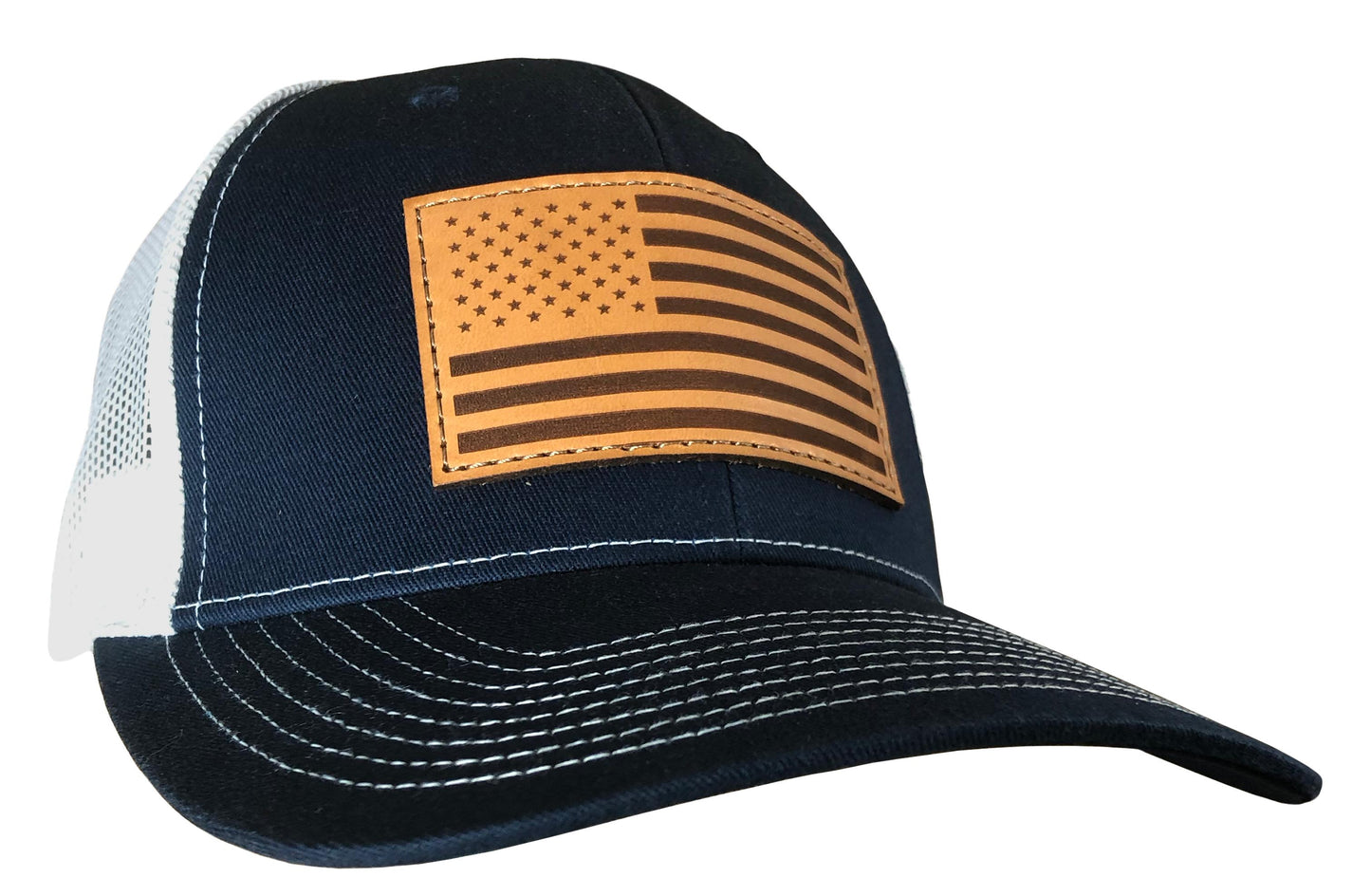 Outdoor Cap Company Caps Hats & Beanies|Hats Outdoor Cap Company Outdoor Cap Navy/White Trucker With USA Flag Leather Patch