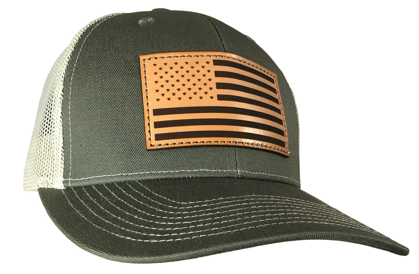 Outdoor Cap Company Caps Hats & Beanies|Hats Outdoor Cap Company Outdoor Cap Olive/Khaki Trucker With USA Flag Leather Patch