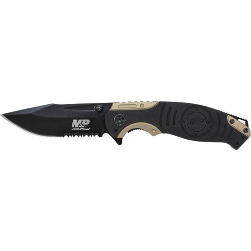 Battenfeld Knives Knives & Edged Tools|Knives Battenfeld Knives Smith & Wesson M&P Drop Point Folding Knife Liner Lock 3 1/2" Blade Black and Tan