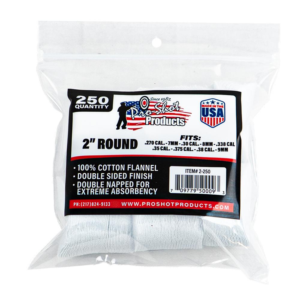 Pro-Shot Products Gun Cleaning Jags Patch Holders & Patches Pro-Shot Products Pro-Shot 2" Round 100% Cotton Patches 250/ct