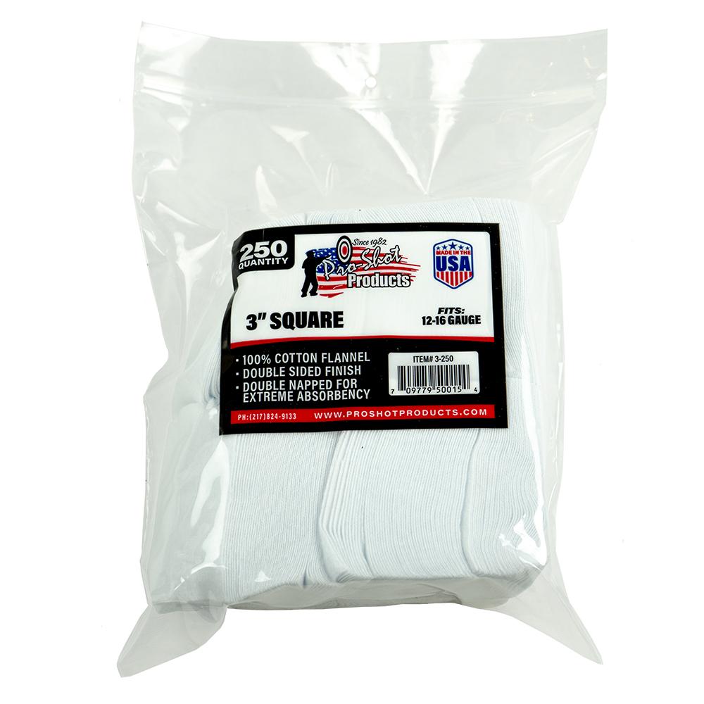 Pro-Shot Products Gun Cleaning Jags Patch Holders & Patches Pro-Shot Products Pro-Shot 3" Square 100% Cotton Patches 250/ct