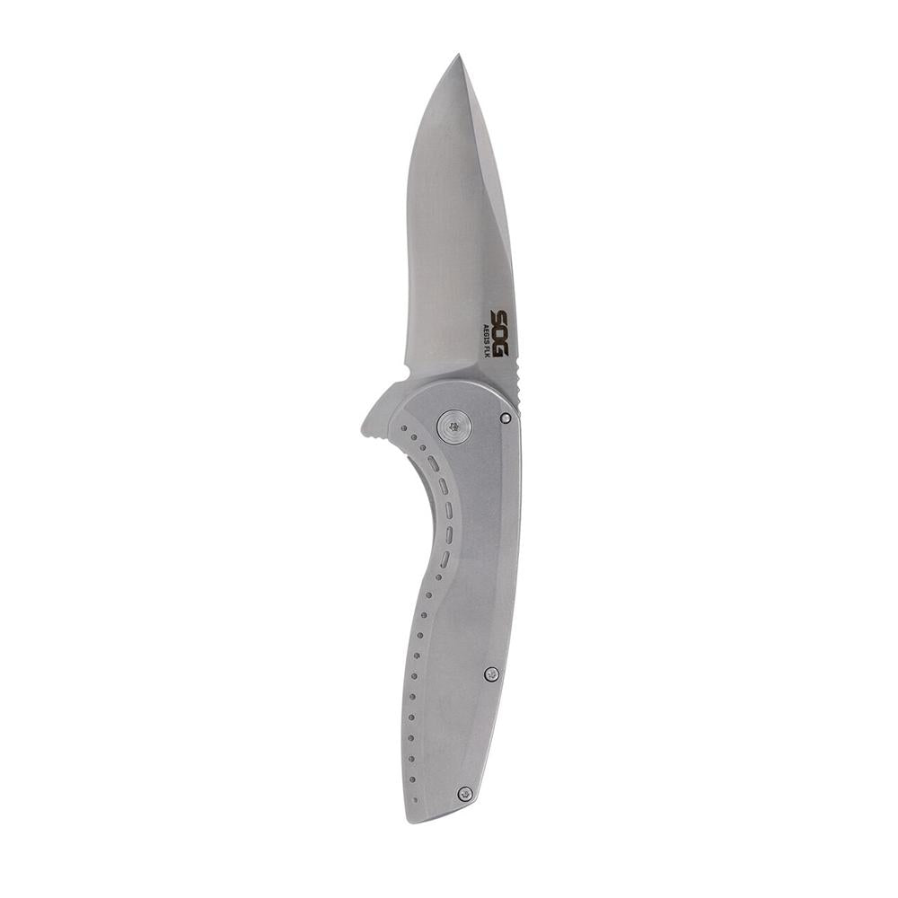 Sog Specialty Knives Knives Sog Specialty Knives SOG Knives Aegis FLK 2.0 Folding Knife 3-1/4" Drop Point Blade Silver Blister