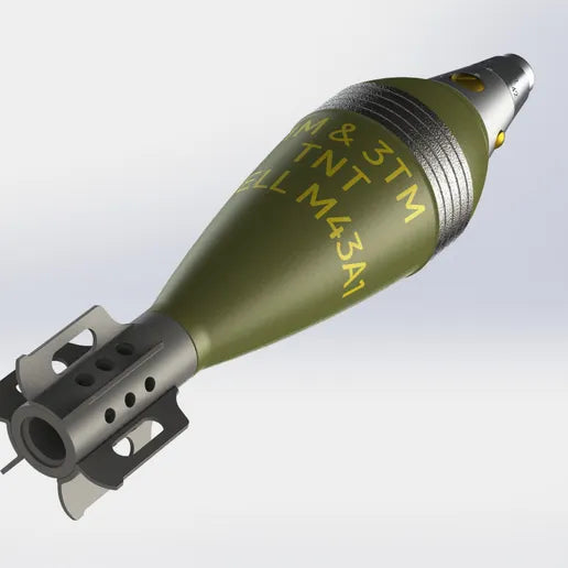 United States 81mm M43 HE Mortar Shell — Full-Size 3D-Printed Replica (13.2" x 3.2") — Non-Functional Display / Prop