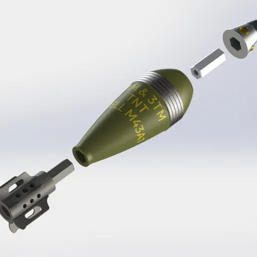 United States 81mm M43 HE Mortar Shell — Full-Size 3D-Printed Replica (13.2" x 3.2") — Non-Functional Display / Prop