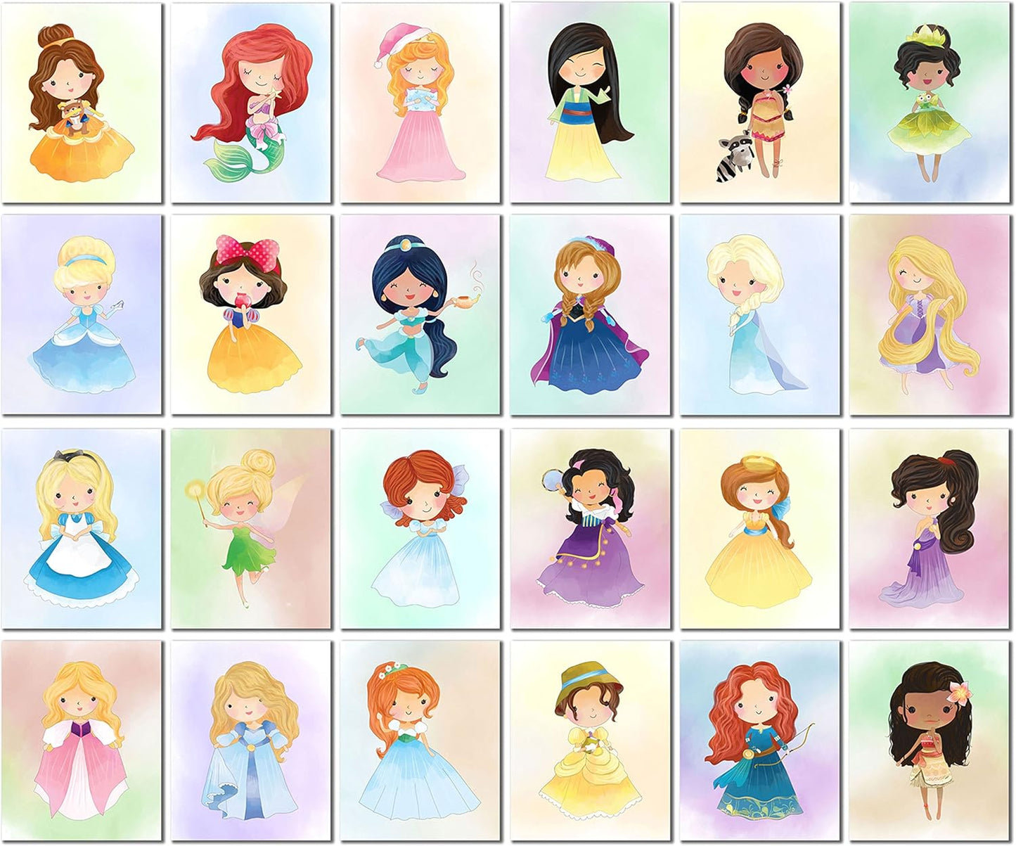 Ultimate Princess and Heroine Kids Art Prints - Set of 24 Original (8 Inches X 10 Inches) Watercolor Photos
