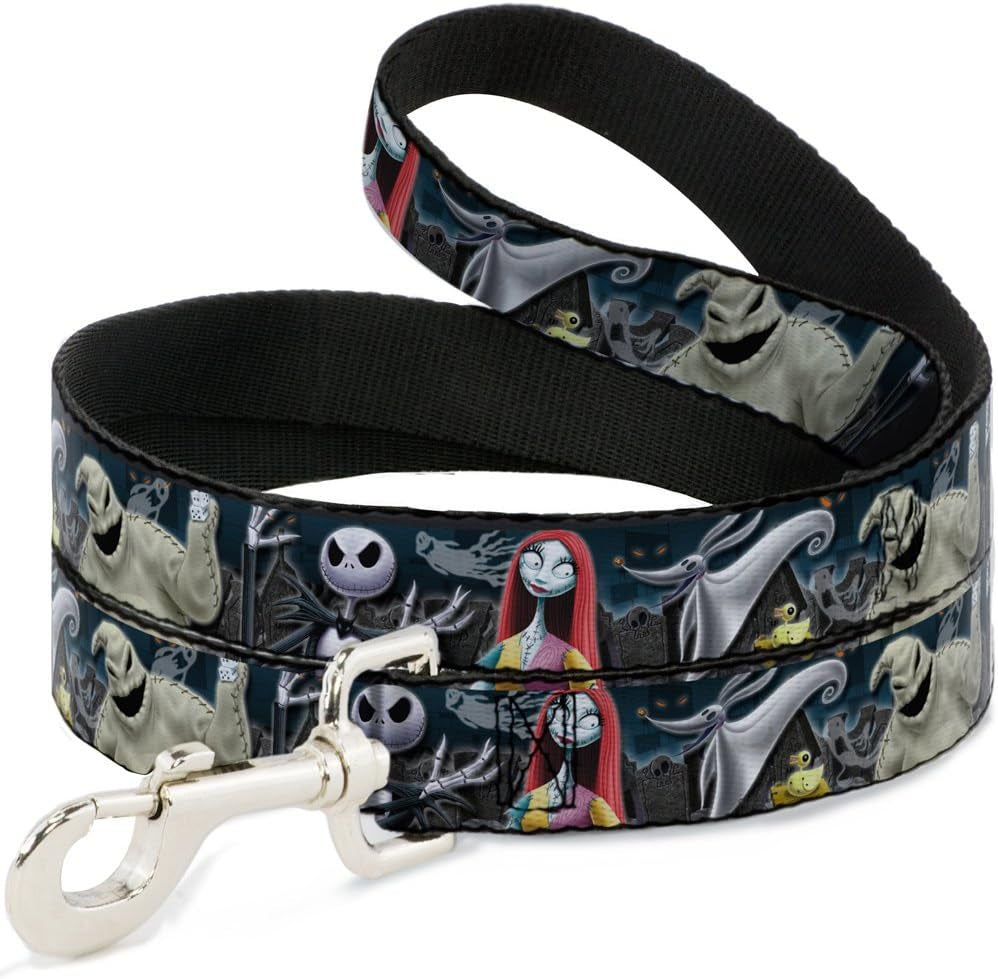 Dog Leash Nightmare before Christmas 4 Character Group Cemetery Scene 4 Feet Long 1.0 Inch Wide