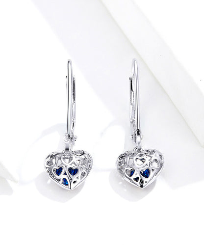S925 Sterling Silver Stud Earrings Hollow Heart Shaped Earrings