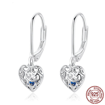 S925 Sterling Silver Stud Earrings Hollow Heart Shaped Earrings