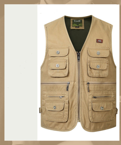 Cotton Men's Multi-pocket Large Size Multi-pocket Photography Fishing Waistcoat Middle-aged And Elderly Vest Washed Vest
