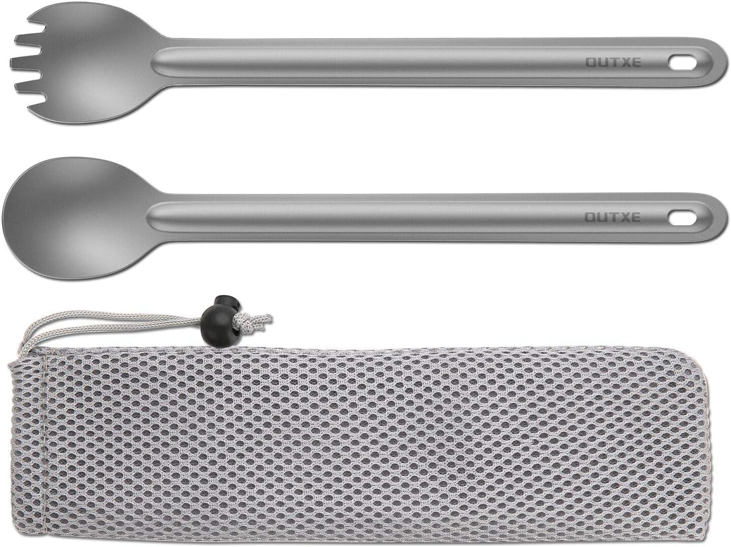 OUTXE Titanium Long Handle Spork and Spoon, 8.7-Inch Camping Set
