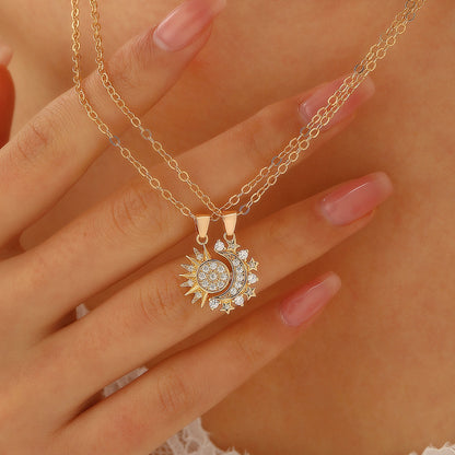 2pcs Necklace Sun And Moon Magnetic Pendant Clavicle Chain Necklace For Couple Lovers