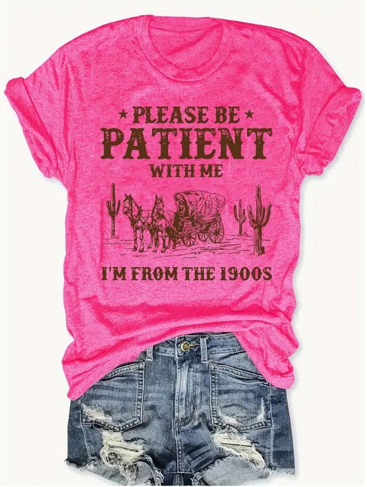 Carriage - Printed Round Neck T-Shirt Casual And Loose - Daily Wear - Women's Clothing