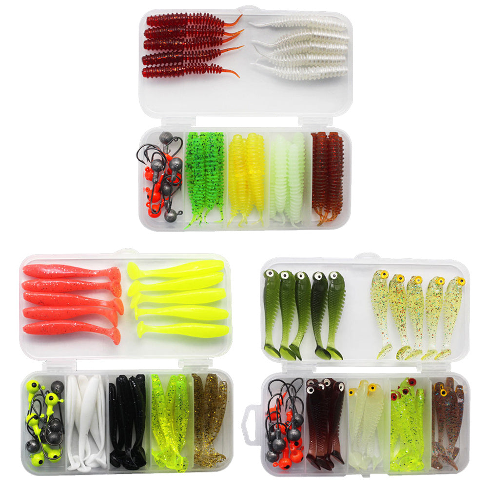 40 Pieces Soft Bait Worm Set Transparent Five Lattice Box