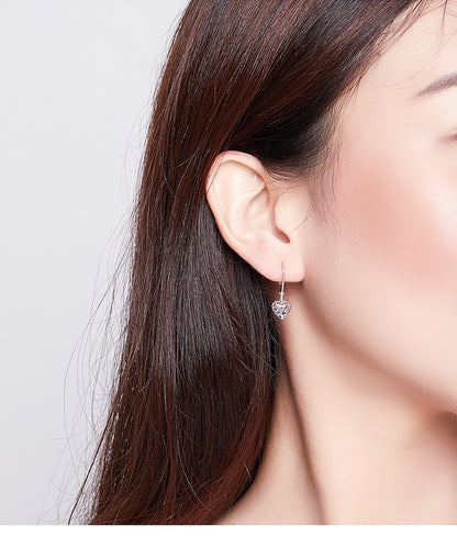 S925 Sterling Silver Stud Earrings Hollow Heart Shaped Earrings