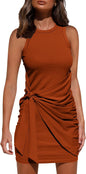 BTFBM Women'S 2025 Summer T Shirt Dress Casual Sleeveless Wrap Bodycon Ruched T Shirt Spring Dress Tie Waist Mini Dresses