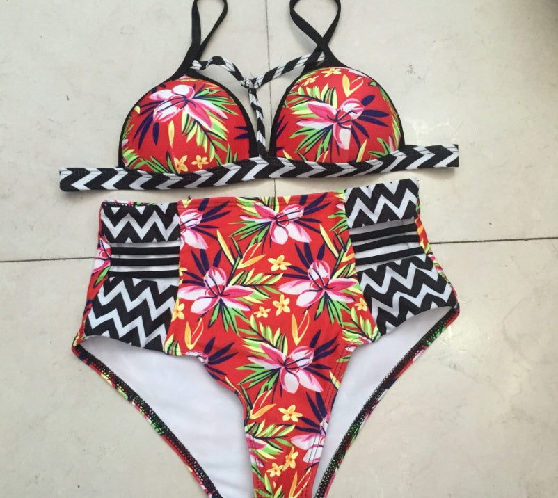 Multicolor Print High Waist Bikini Swimsuit Sexy Women Swimwear