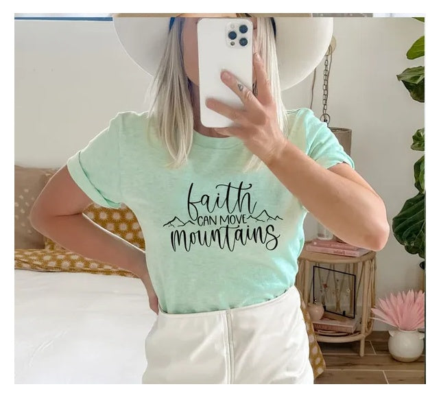 Faith Can Move Mountains T-shirt, Religious Shirt, Mountain Tee, Scripture Faith Top, Church Gift, Bible Verse Tee, Christian Tshirt