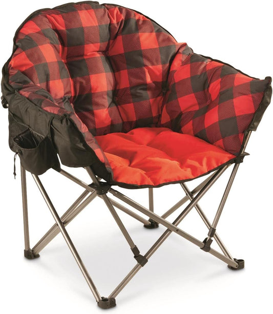 Guide Gear Club Camping Chair, Oversized, Portable, Folding with Padded Seats, 500-Lb. Capacity Red Plaid