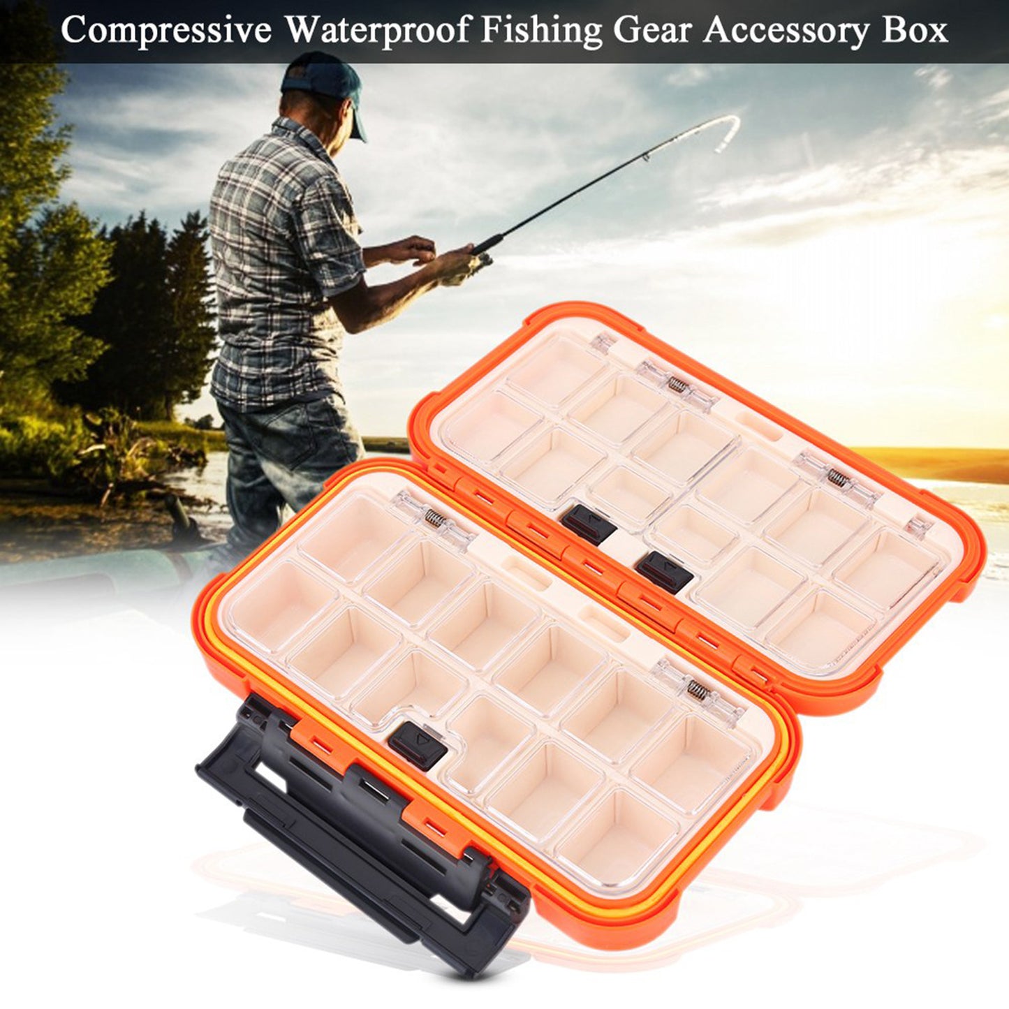 24 Slots Fishing Tackle Accessories Gear Equipment Storage Waterproof Box Orange