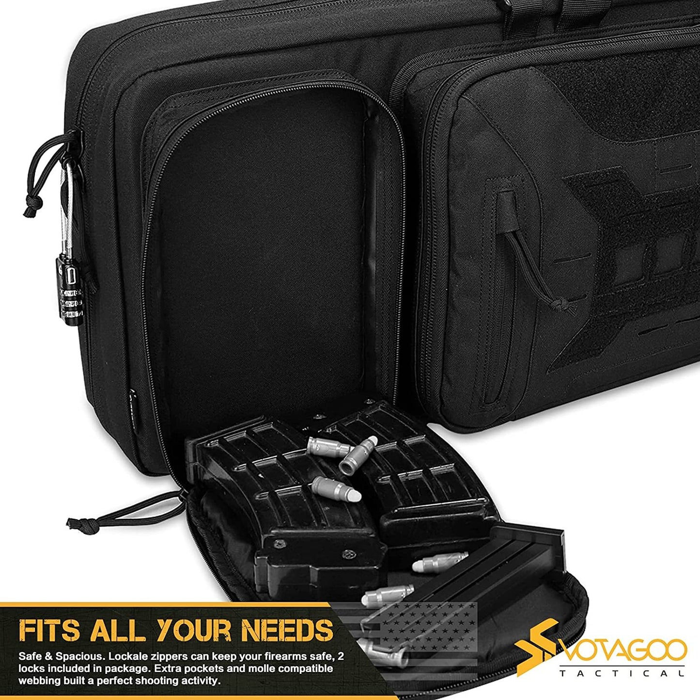 VOTAGOO Double Rifle Case Gun Bag, Safely Long-Barrel Firearm Transportation Cases  Locks, All-Weather Soft Tactical Range Bag Ackpack For Shotgun Spacious Heavy Duty