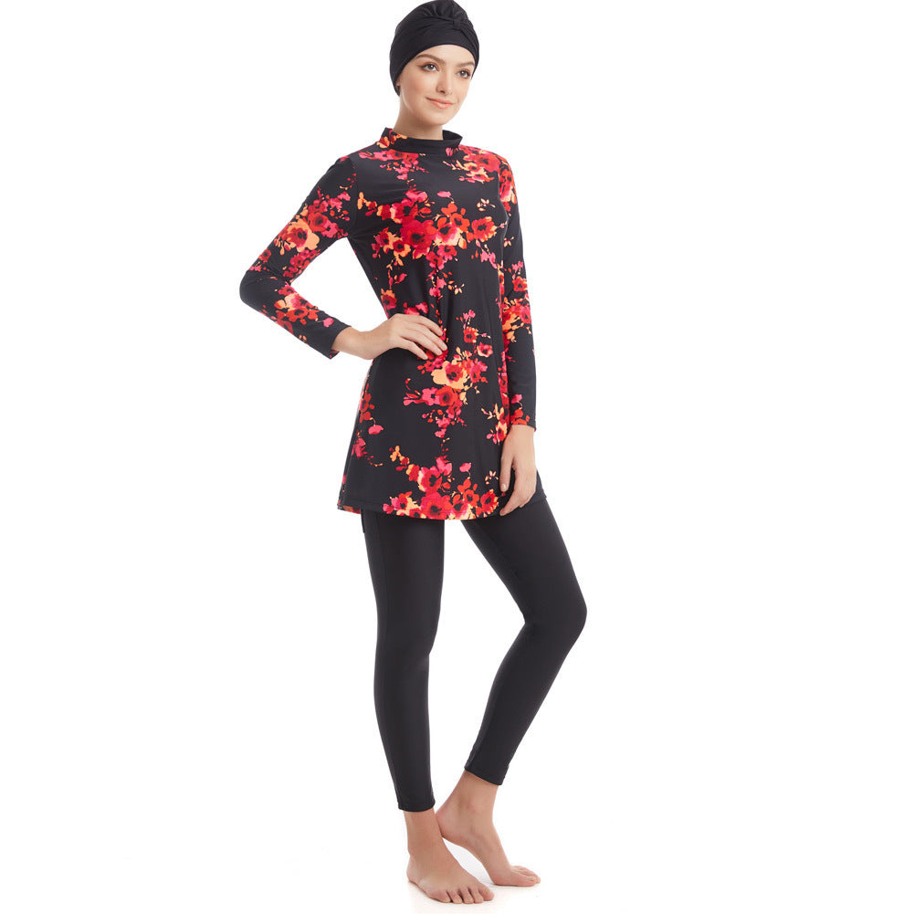 Muslim Swimwear Women Modest Patchwork Hijab Long Sleeves Sport Swimsuit Islamic muslimah Burkinis Wear Bathing Suit