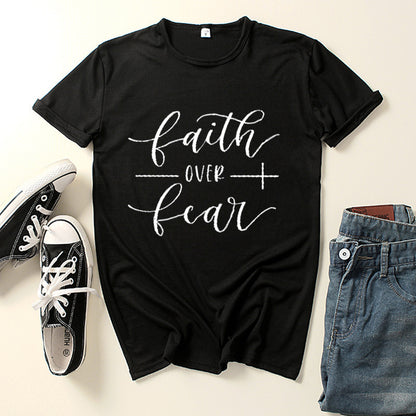 European And American Faith Over Faith Printed Short Sleeves