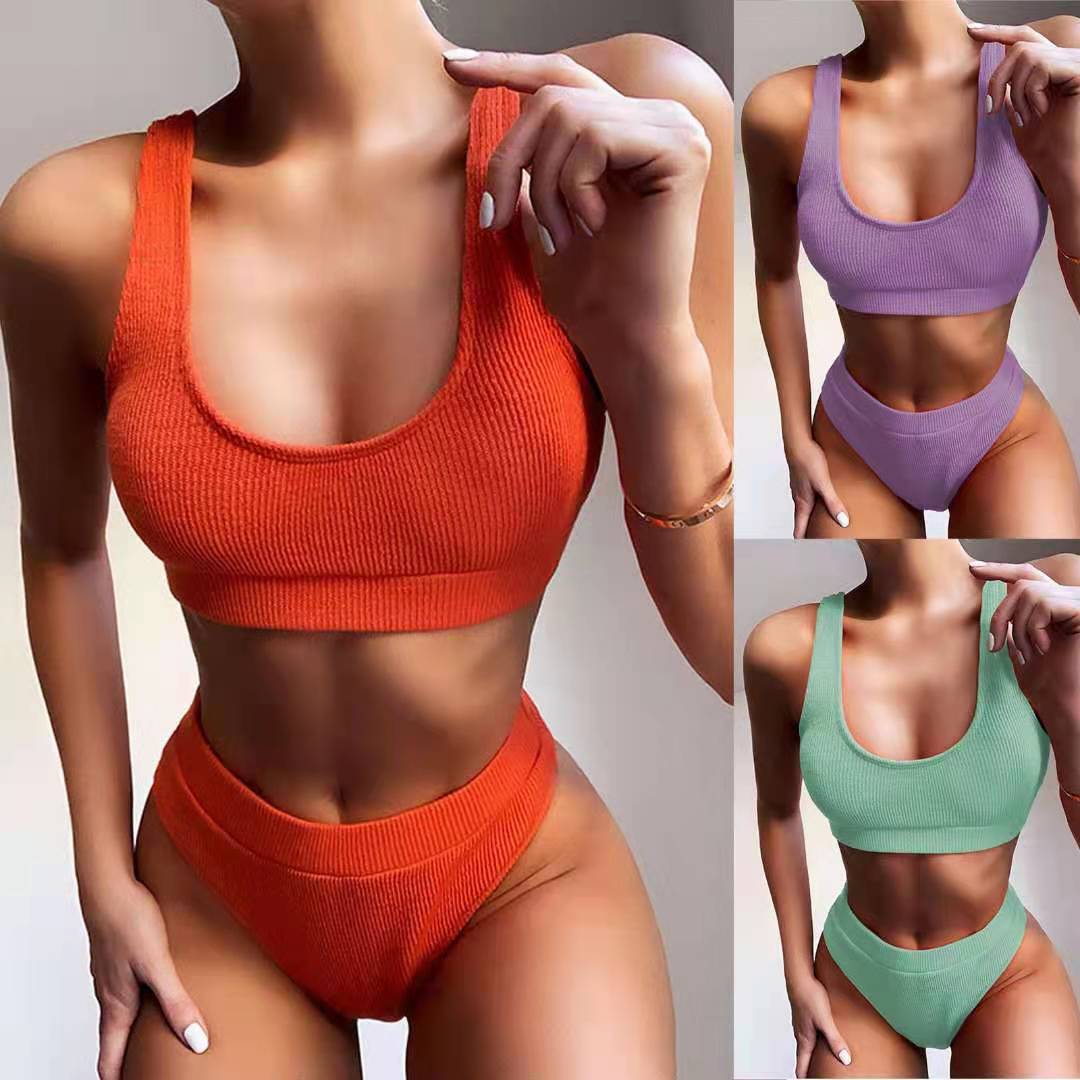 Sexy Knitting Bikini Female Swimsuit High Waist Swimwear Women Solid Bikini Set Two Pieces Swimsuit Bathing Suit Beachwear